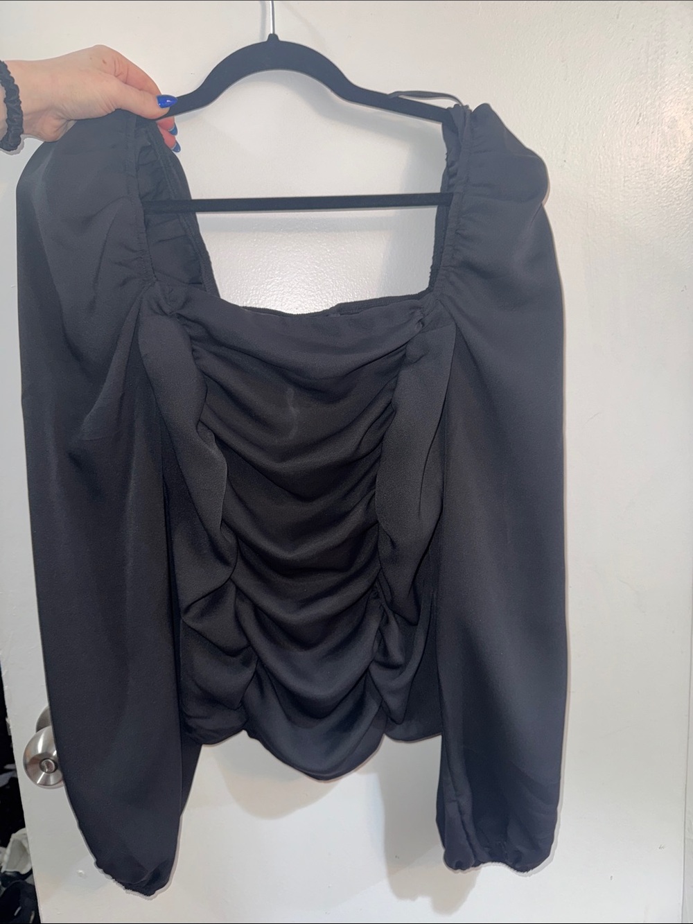 Express Black Ruched Square-Neck Blouse